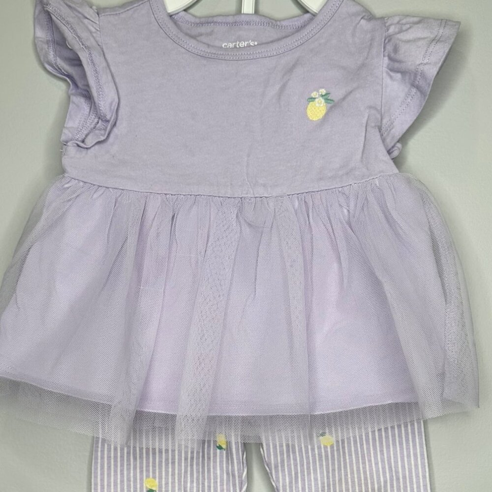 Carter's Toddler Girls Lemon Lilac Purple Tulle Top & Leggings, 2-Piece Set NWT